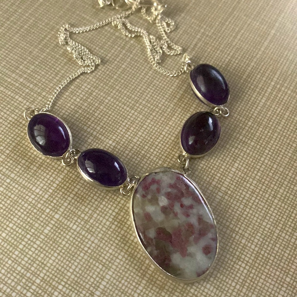 NEW Lapidolite purple quartz silver artisan handcrafted necklace - Picture 2 of 7